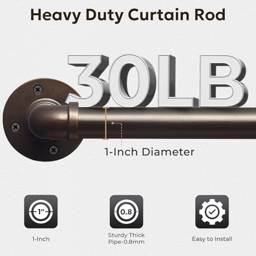 Zeerobee 1 Inch Curtain Rods for Windows 32 to 48 Antique Bronze