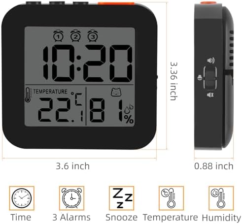 Digital Alarm Clock with 3 Bells and Temperature Display