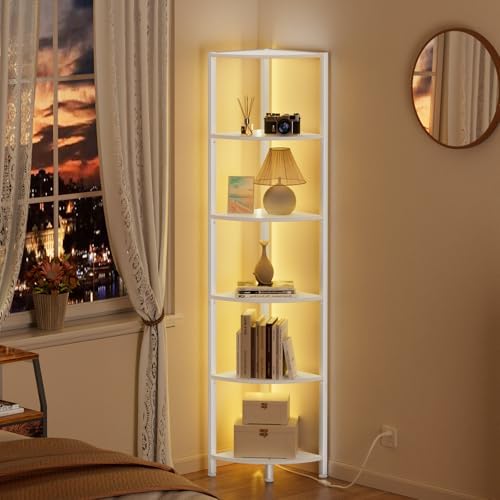 Furnulem 6 Tier Corner Shelf with LED Light White