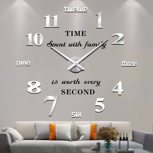 Vangold Large Wall Clocks with Mirror Numbers Black