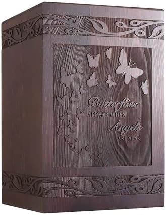 Wooden Carved Butterfly Cremation Urn for Human or Pet Ashes