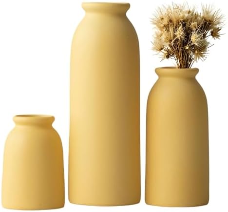 TINCTOTNIC Ceramic Vase Set 3 Distressed Yellow
