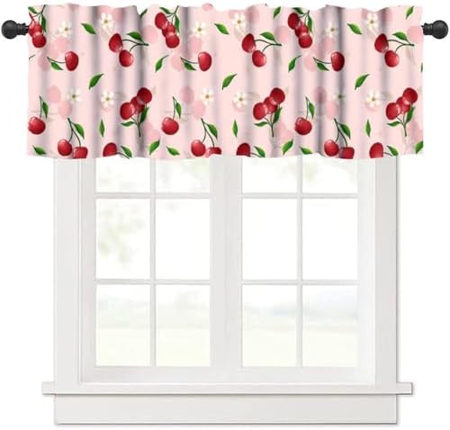 Red Cherry Fruit Kitchen Valance Curtains 54x18 Inch 1 Panel