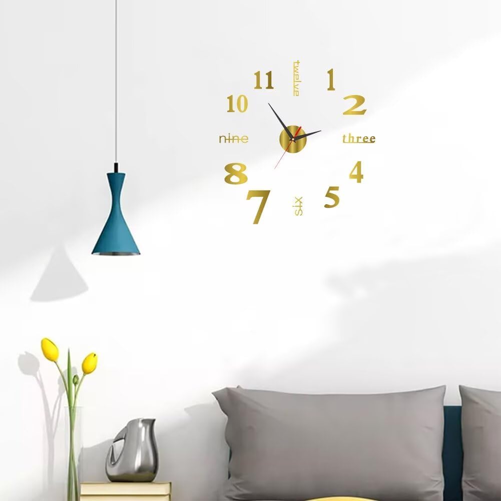 Silent Frameless Wall Clock 157 Inch Gold Acrylic Modern Design