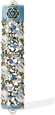 Matashi 35 Inch Hand Painted Mezuzah with Scroll and Blue Crystals