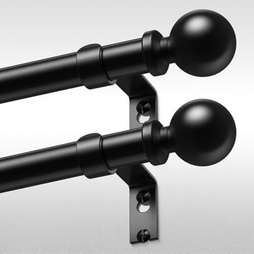 2 Pack Black Curtain Rods 48 to 84 Inch Adjustable Heavy Duty