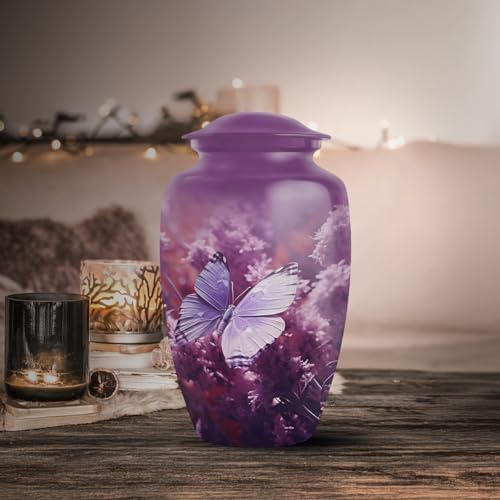 Purple Butterfly Cremation Urn - 10 Inch Large