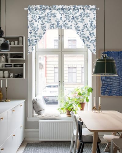 Blue Leaves Swag Valance Kitchen Curtains 56x36
