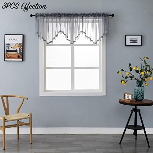 Beaded Sheer Curtain Valance for Bedroom Living Room 51x24 Inches Grey 1PC