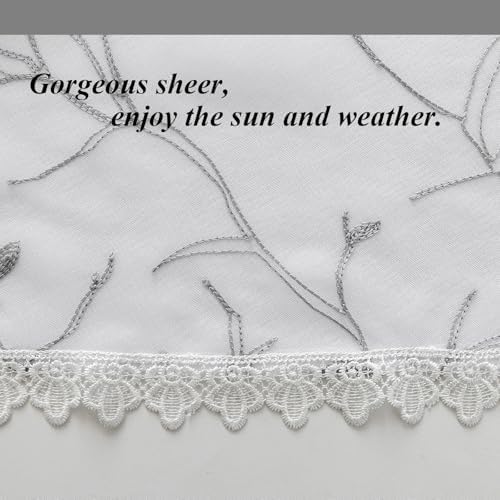 Beda Home Tassel Embroidery Sheer Curtain Valance - Grey 26x24 1 Pair