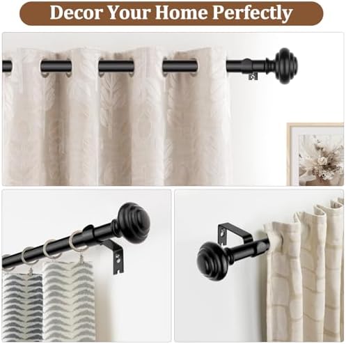 KAMANINA Adjustable Heavy Duty Curtain Rods Black 32-120 Inch Set