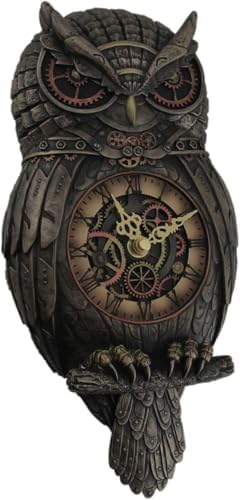 Veronese Design 125 Tall Steampunk Owl Wall Clock Sculpture