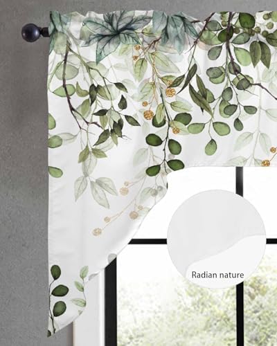 Sage Green Eucalyptus Leaves Valance for Kitchen Window