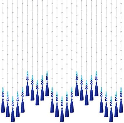 OKUOKA 25 Strands Beaded Door Curtain Blue Tassel Crystal Partition