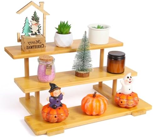 3 Tier Bamboo Display Rack Bathroom Counter Kitchen Organizer Perfume Cosmetic Organizer