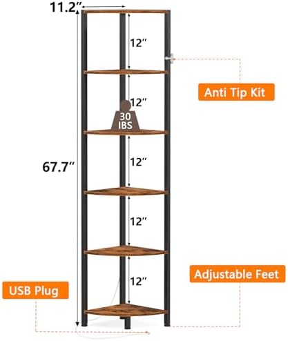 Furnulem 6 Tier Corner Shelf with LED Light