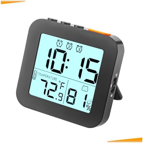 WinFong Small Digital Alarm Clock with 3 Bells and Temperature Humidity
