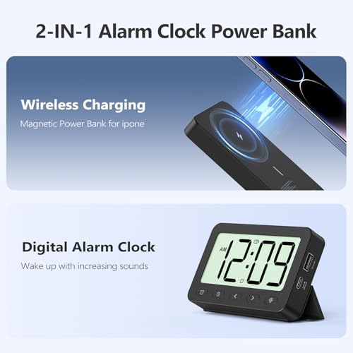 ANJANK Foldable LCD Travel Alarm Clock with 6000mAh Power Bank