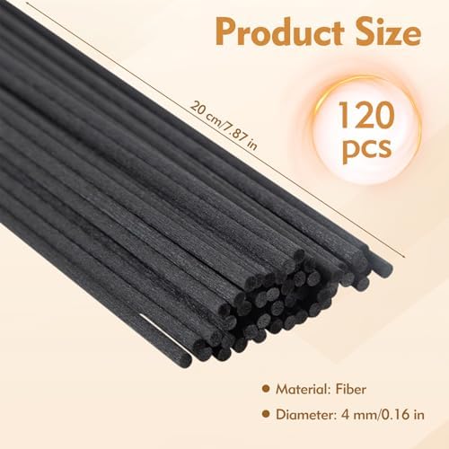 120 Pcs Black Reed Diffuser Sticks for Home Office Spa