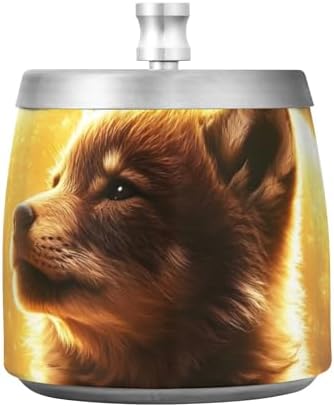 Golden Moon Wolf Print Stainless Steel Ashtray with Lid