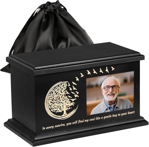 Elegant Wooden Cremation Urn with Photo Frame and Tree of Life Design