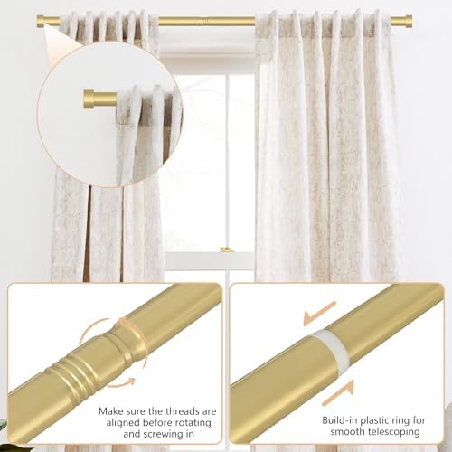 OLV 2 Pack Gold Adjustable Curtain Rods for Windows 48-84 Inch