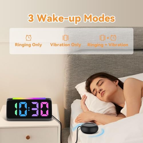 Netzu Alarm Clock for Heavy Sleepers with Vibrating Pad and RGB Display