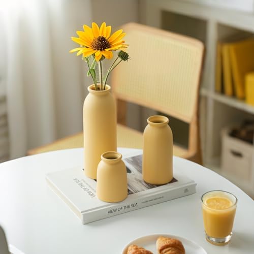 TINCTOTNIC Ceramic Vase Set 3 Distressed Yellow