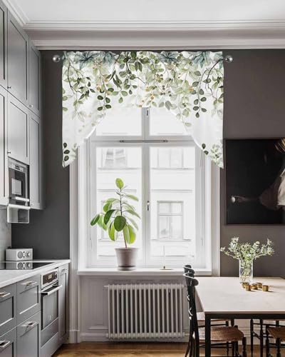 Sage Green Eucalyptus Leaves Valance for Kitchen Window
