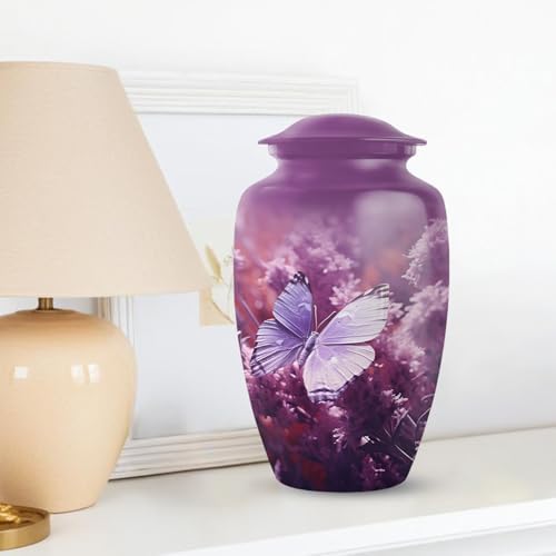 Purple Butterfly Cremation Urn - 10 Inch Large