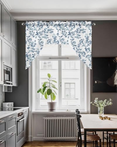 Blue Leaves Swag Valance Kitchen Curtains 56x36