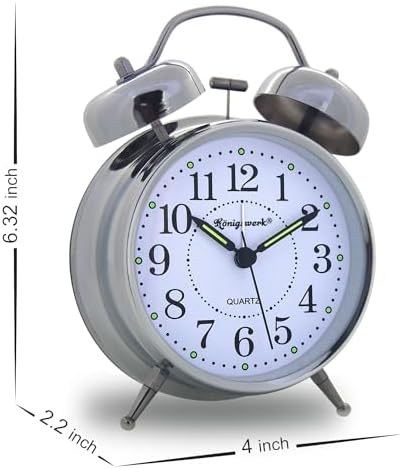 Loud Bell Alarm Clock with Night Light and Analog Display