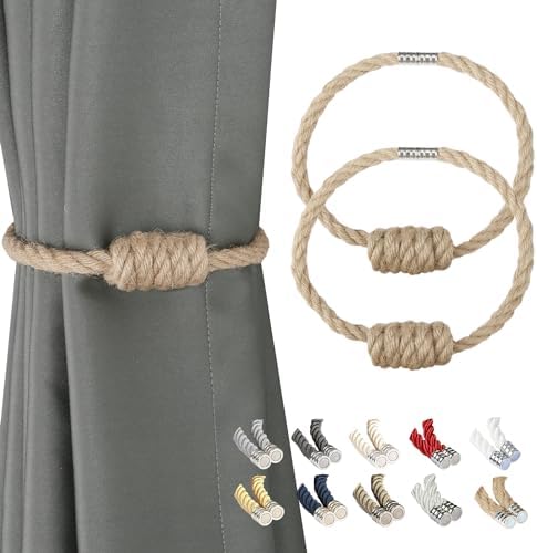 BEL AVENIR Magnetic Jute Curtain Tiebacks 2 Pack