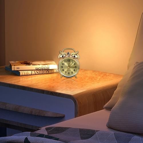 Wind Up Alarm Clock with Twin Bell Gold Metal Design