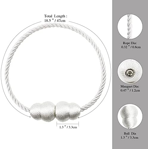 Magnetic Curtain Tiebacks 2 Pack White Rope Holders