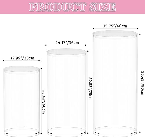 Wokceer 3Pcs Clear Cylinder Pedestal Stand for Party