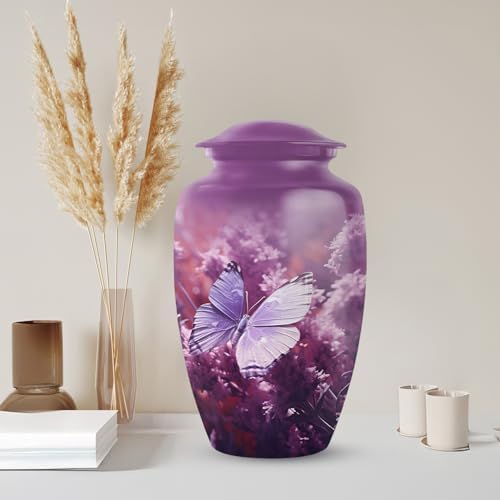 Purple Butterfly Cremation Urn - 10 Inch Large