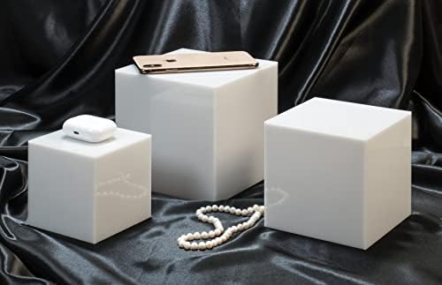 Red Co Glossy White Acrylic Cube Display Riser Stands 3-Pack