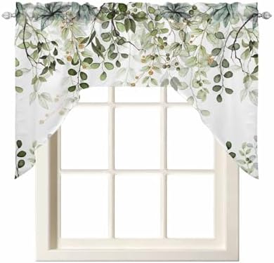 Sage Green Eucalyptus Leaves Valance for Kitchen Window
