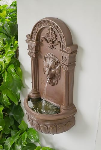 Terra Cotta Lion Wall Fountain - Hanging Design with Ornate Details