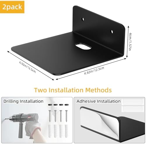 Small Floating Wall Shelves Set of 2 - Adhesive and Screw Mount Matte Black