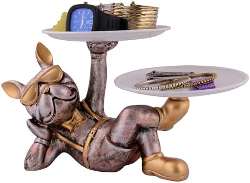 Cute Cool Dog Sculpture with Plate for Home Decor