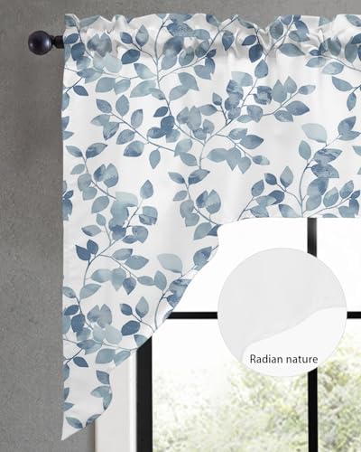 Blue Leaves Swag Valance Kitchen Curtains 56x36