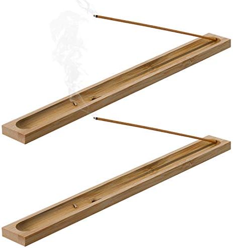 2 Pieces Natural Bamboo Incense Stick Holder with Ash Catcher