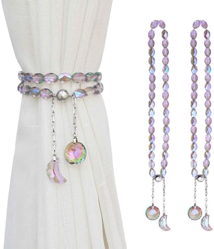 Crystal Beaded Magnetic Curtain Holdbacks 2 Pack Purple