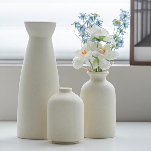 Tinctotnic Distressed Ceramic Vase Set of 3 Beige