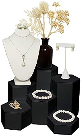 MOOCA Black Leatherette Jewelry Riser Set 6 Pcs
