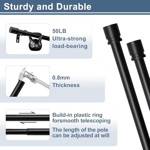 Byondeth Heavy Duty Adjustable Curtain Rods 1 Inch Diameter Black