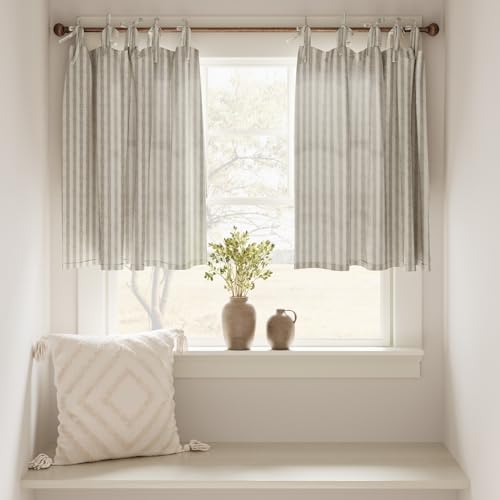 Jinchan Tie Top Linen Kitchen Curtains 2 Panels Taupe Grey
