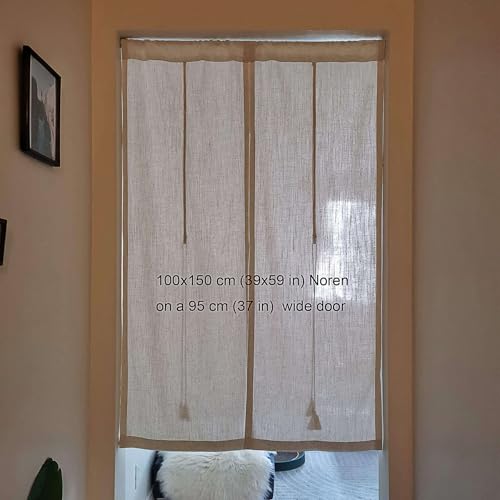 Japanese Noren Curtain Natural Beige Linen Doorway Tapestry